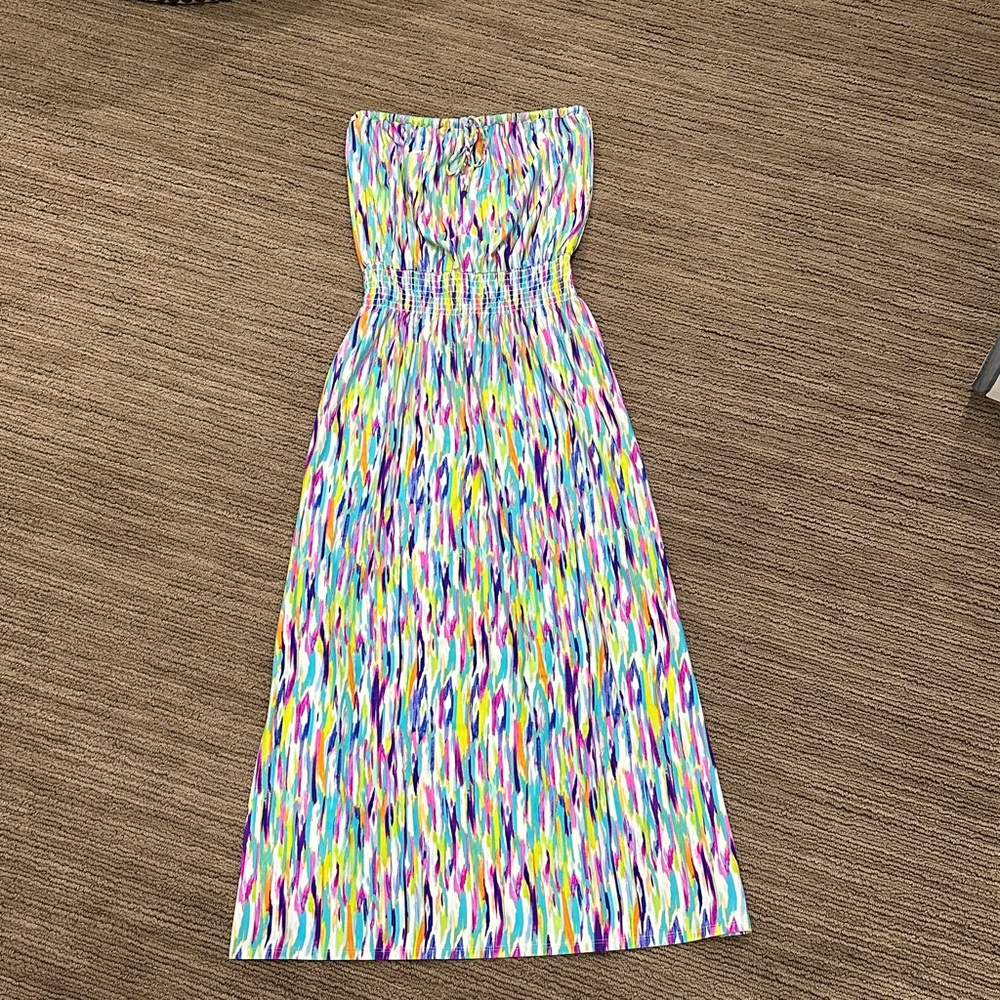 Jude Connally Colorful Strapless Dress